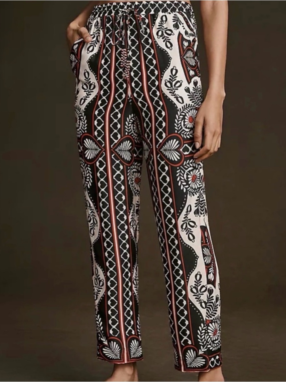 FARM Rio Black, Cream & Rust Patterned Straight-Leg Pants